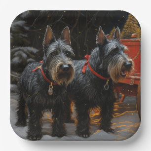Scottish Terrier Snowy Sleigh Weihnachtsdekor Pappteller