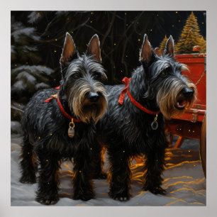 Scottish Terrier Snowy Sleigh Weihnachtsdekor Poster