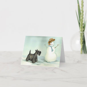 Scottish Terrier trifft Snowman Dog Art Note Card Dankeskarte