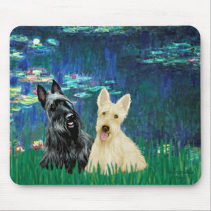 Scottish Terrier (two-BW) - Lilies 5 Mousepad