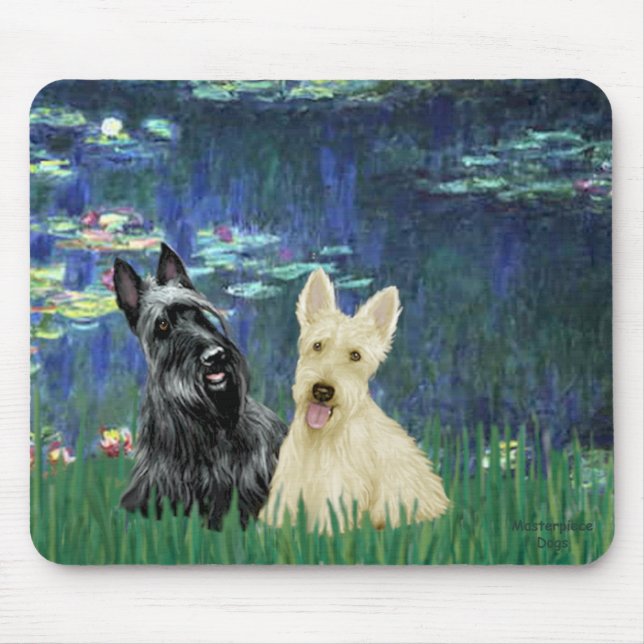 Scottish Terrier (two-BW) - Lilies 5 Mousepad (Vorne)