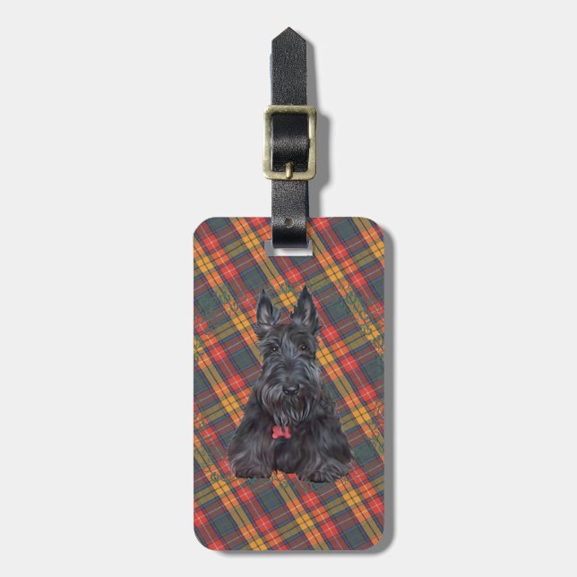 Scottish Terrier über Tartan Gepäckanhänger (Vorderseite vertikal)