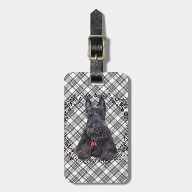 Scottish Terrier über Tartan Gepäckanhänger (Vorderseite vertikal)