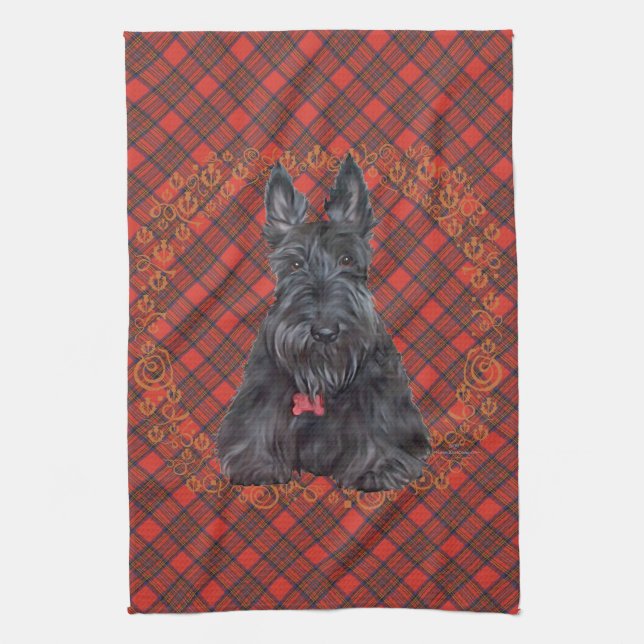 Scottish Terrier über Tartan Geschirrtuch (Vertikal)