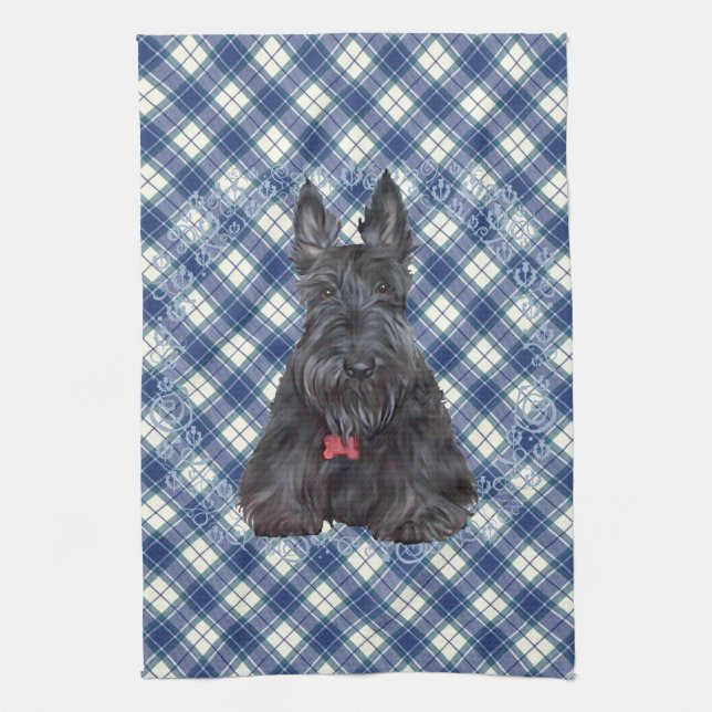 Scottish Terrier über Tartan Handtuch (Vertikal)