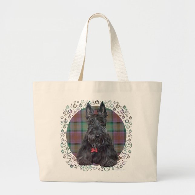 Scottish Terrier über Tartan Jumbo Stoffbeutel (Vorne)