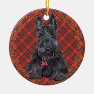 Scottish Terrier über Tartan Keramikornament