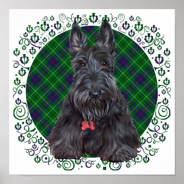 Scottish Terrier über Tartan Poster (Vorne)