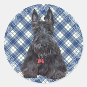 Scottish Terrier über Tartan Runder Aufkleber