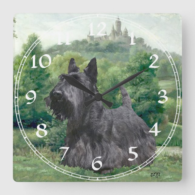 Scottish-Terrier-Uhr Quadratische Wanduhr (Vorderseite)