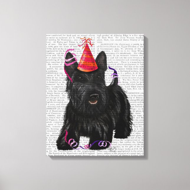 Scottish Terrier und Party Hat Leinwanddruck (Vorderseite)