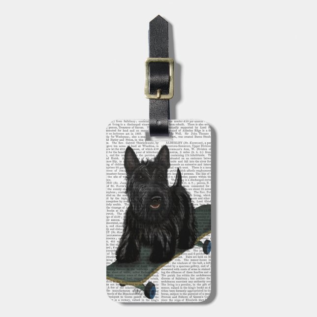Scottish Terrier und Skateboard Gepäckanhänger (Vorderseite vertikal)