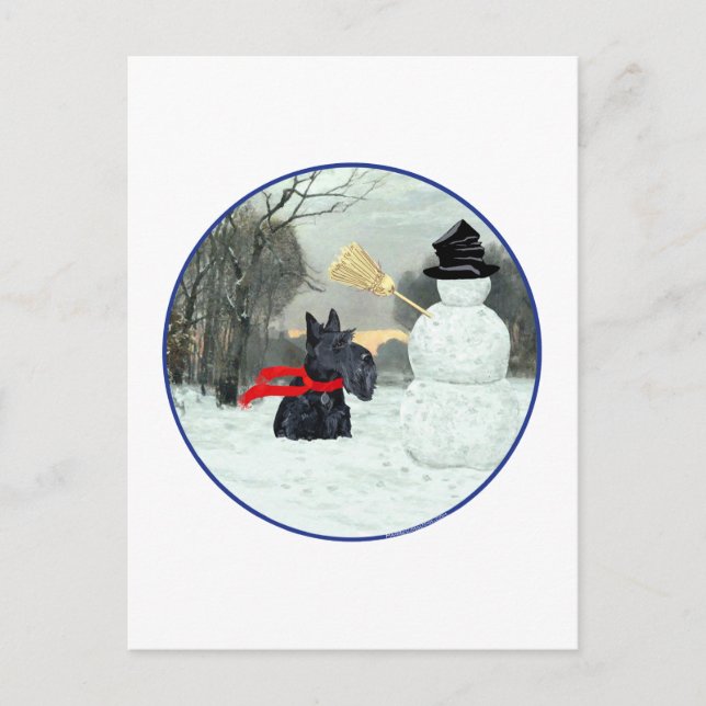 Scottish Terrier und Snowman Postkarte (Vorderseite)
