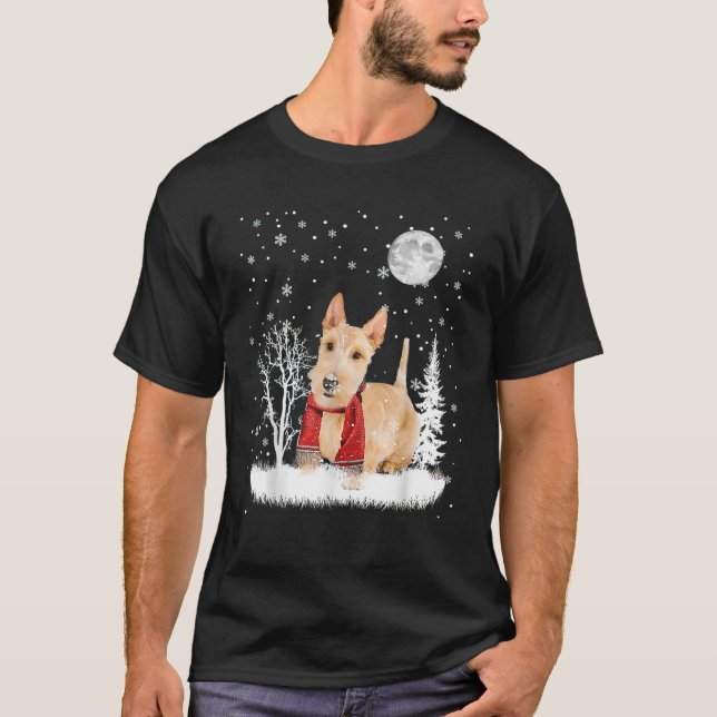 Scottish Terrier Under Moonlight Snow Christmas Pa T-Shirt (Vorderseite)