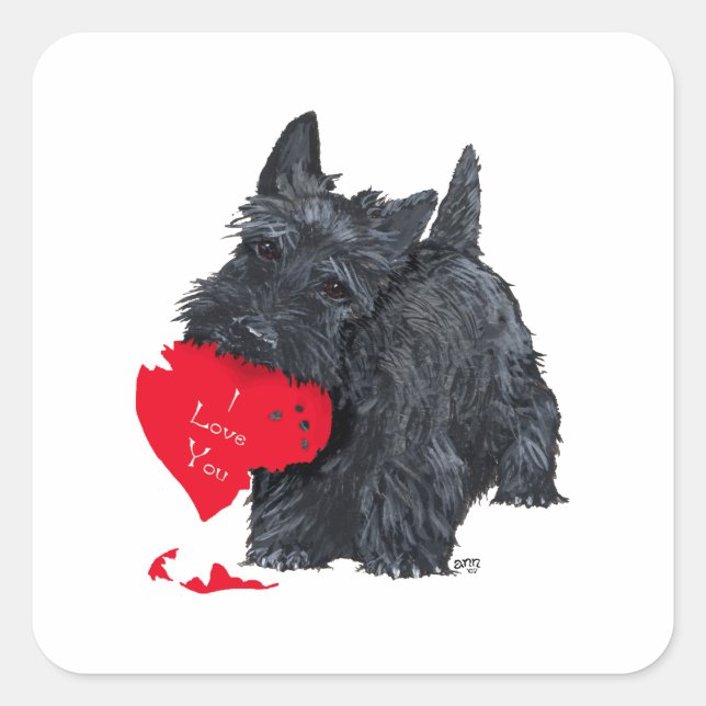 Scottish Terrier Valentine Quadratischer Aufkleber (Vorderseite)