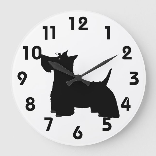Scottish Terrier Wall Clock Große Wanduhr (Vorderseite)