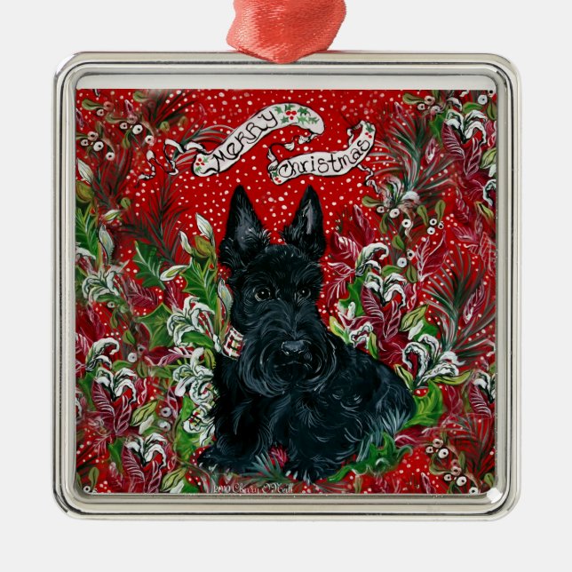 Scottish-Terrier-Weihnachten Ornament Aus Metall (Vorne)
