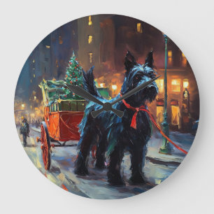 Scottish Terrier Weihnachtsfeiersaison Große Wanduhr