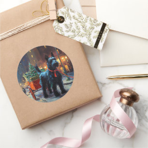 Scottish Terrier Weihnachtsfeiersaison Runder Aufkleber