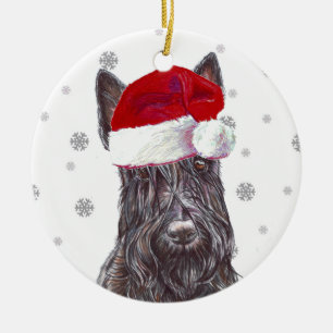 Scottish Terrier - Weihnachtsmannmütze Christmas B Keramik Ornament
