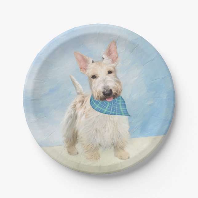 Scottish Terrier Wheaten Dog Malerei Original Art Pappteller (Vorderseite)
