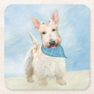 Scottish Terrier Wheaten Dog Malerei Original Art Rechteckiger Pappuntersetzer