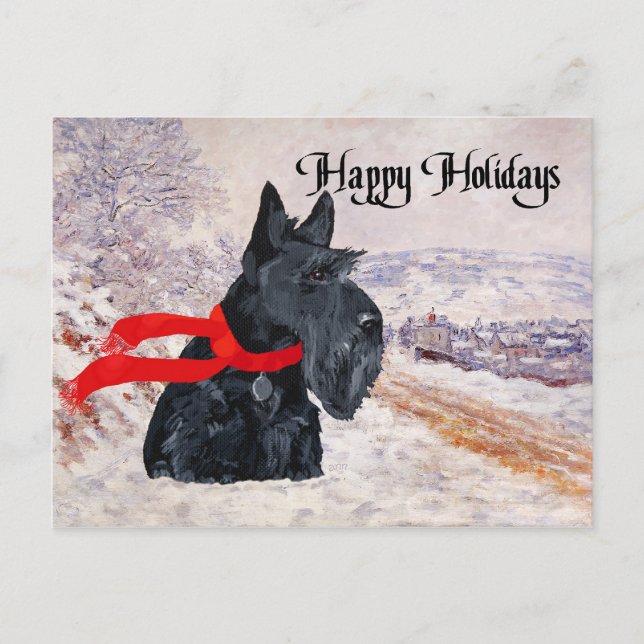Scottish Terrier Winter Holiday Feiertagspostkarte (Vorderseite)