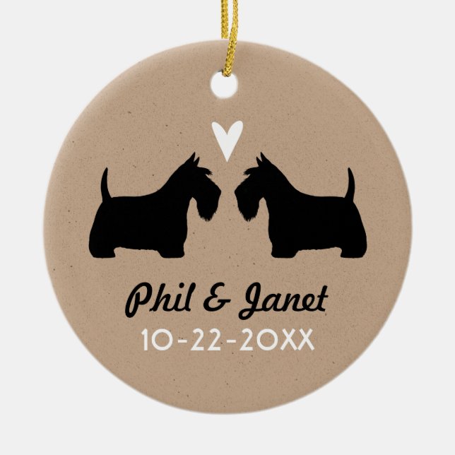 Scottish Terriers Couple Scottie Dogs Liebe Custom Keramik Ornament (Vorne)