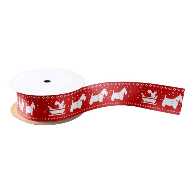 Scottish Terriers Dogs Christmas Sleigh Holiday Satinband (Spule)