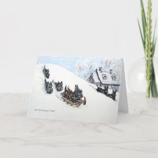Scottish Terriers Sledding Feiertagskarte