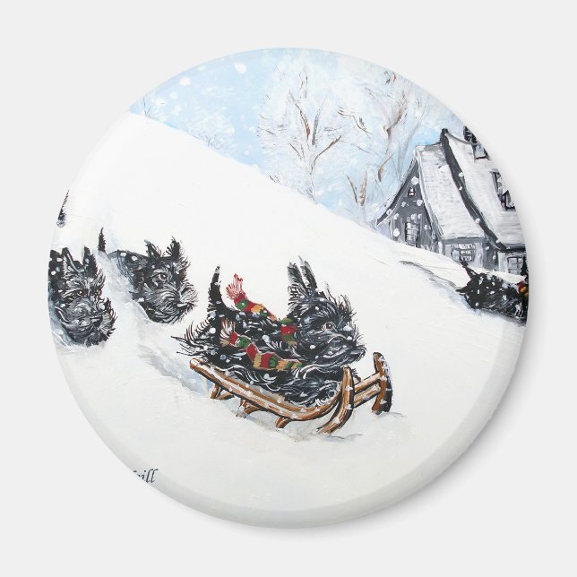Scottish Terriers Sledding Magnet (Vorne)