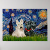 Scottish Terriers (Two-BW) - Starry Night