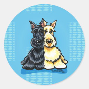 Scottish Terriers Two Runder Aufkleber