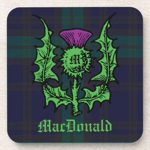 Scottish Thistle auf Dark Tartan Individuelle Name Getränkeuntersetzer