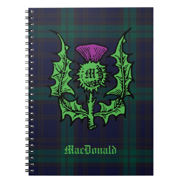 Scottish Thistle auf Dark Tartan Individuelle Name Notizblock (Vorderseite)