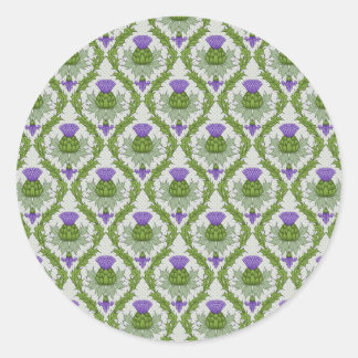 Scottish Thistle Damask Runder Aufkleber