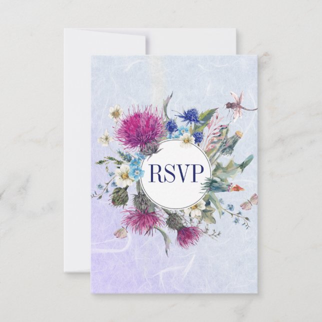 Scottish Thistle Floral Wedding RSVP Karte (Vorderseite)