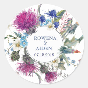 Scottish Thistle Floral Wedding Runder Aufkleber