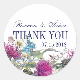 Scottish Thistle Floral Wedding Vielen Dank Runder Aufkleber