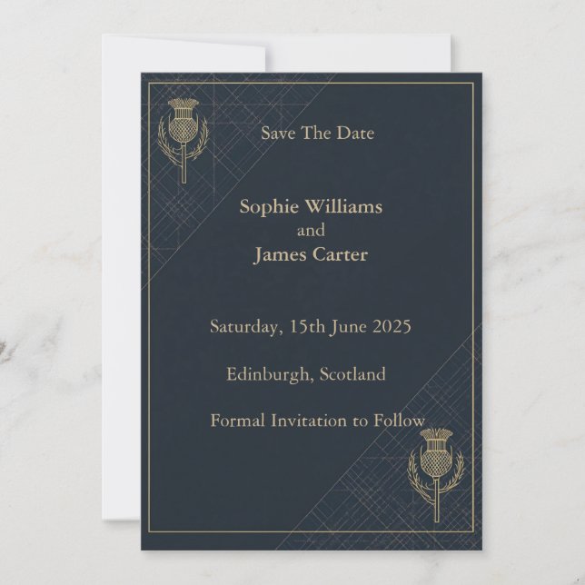 Scottish Thistle & Tartan Wedding Save The Date (Vorderseite)