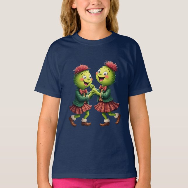 Scottish Thistles Wearing Plaid Dancing Ceilidh T-Shirt (Vorderseite)