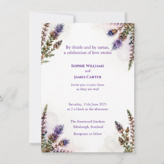 Scottish Watercolour Thistle Wedding Invitation Einladung