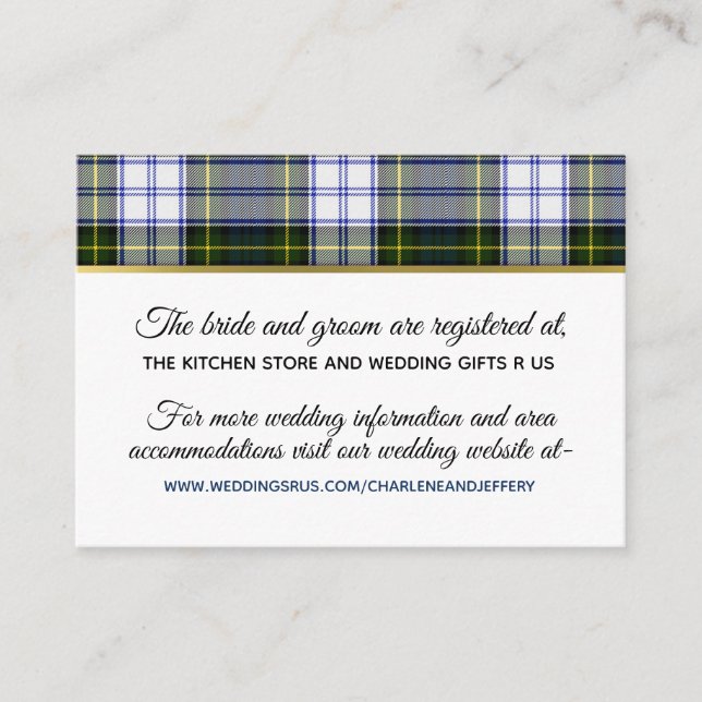 Scottish Wedding Gorden Dress Information Card Begleitkarte (Vorderseite)