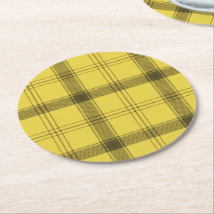 Scottish Yellow Tartan Runder Pappuntersetzer
