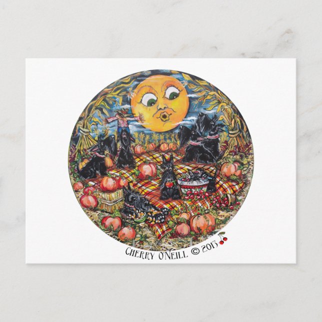 ScottishTerrier Halloween Picnic Postkarte (Vorderseite)