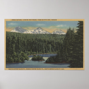 Scotts Lake, Oregon - Aussicht auf drei Schwestern Poster
