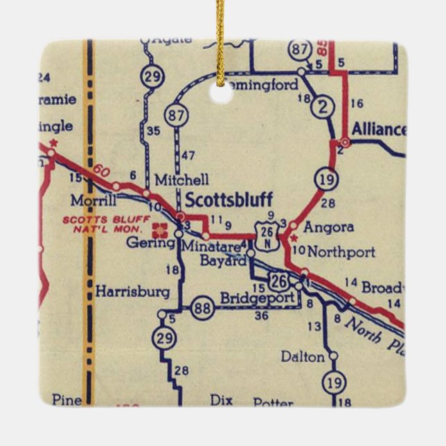 Scottsbluff NE Vintag Map Keramikornament (Rückseite)