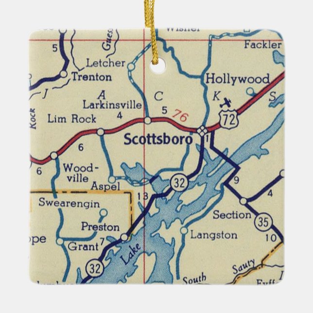 Scottsboro AL Vintag Map Keramikornament (Vorderseite)