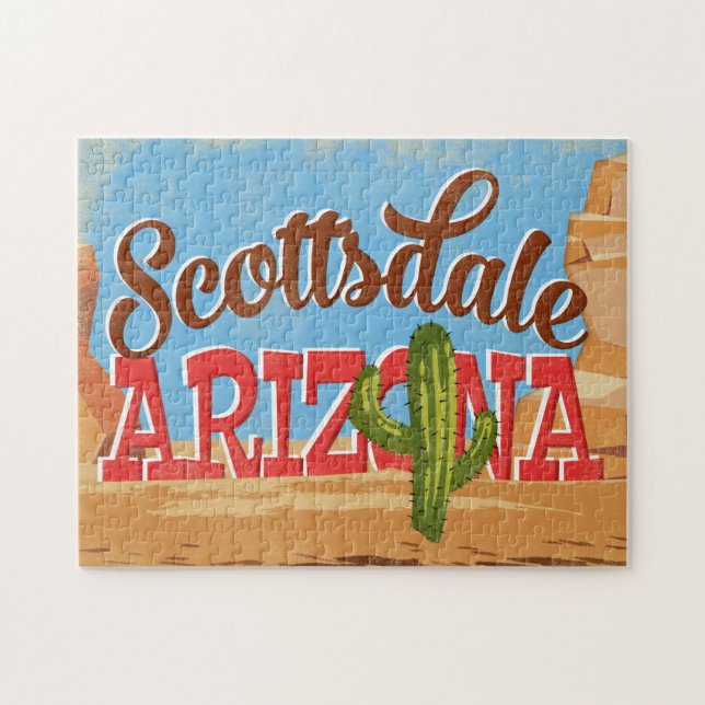 Scottsdale Arizona Cartoon Desert Vintage Travel Puzzle (Horizontal)