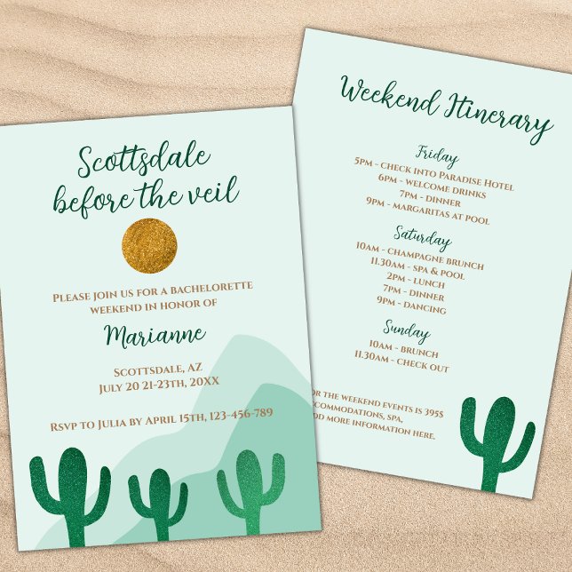 Scottsdale Before The Veil Cactus Bachelorette Einladung (scottsdale before the veil bachelorette weekend itinerary scotssdale bachelorette glitter cactus)